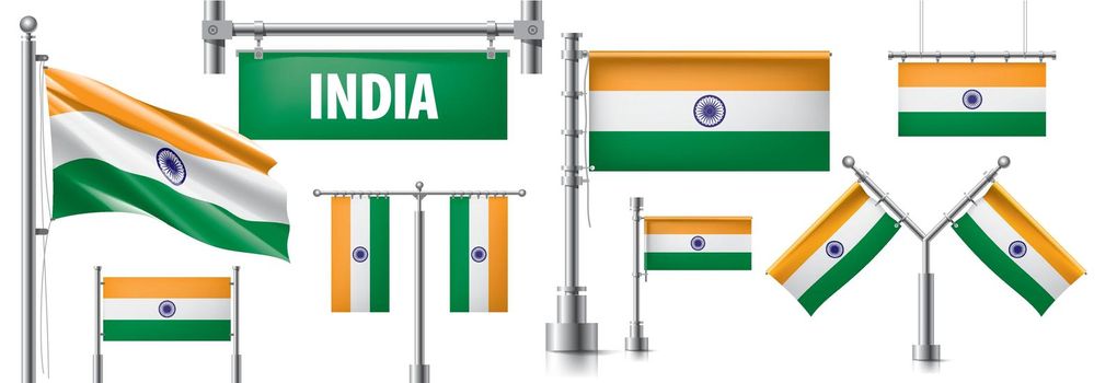 Vector set of the national flag of India in various creative designs.