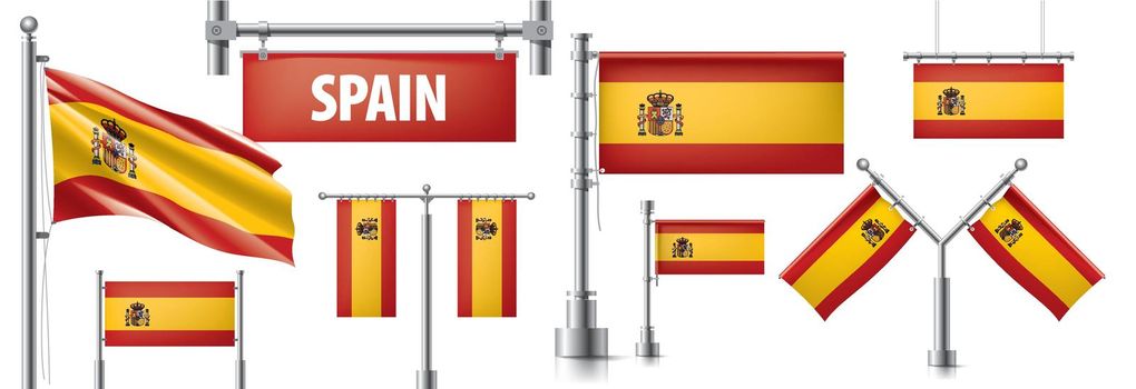 Vector set of the national flag of Spain in various creative designs.