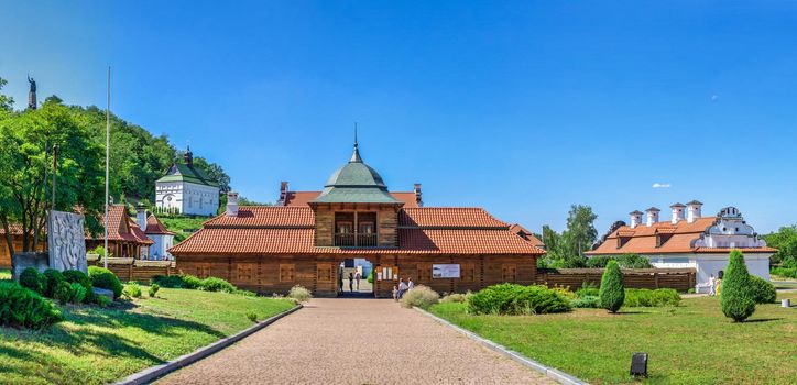 Chyhyryn, Ukraine 07.12.2020. Entrance of the restored Bohdan Khmelnytskyi residence in Chyhyryn, Ukraine, on a sunny summer day