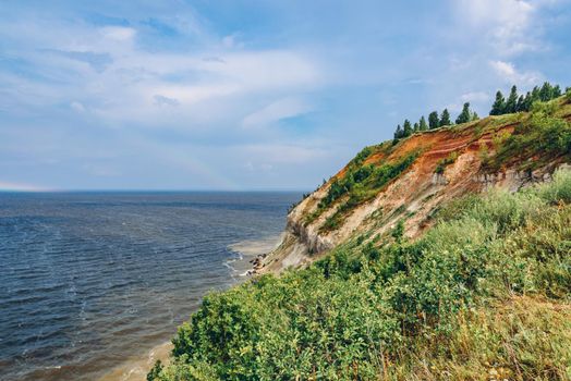 Cliff on the riverbank. Lobach mountain on the Volga river.