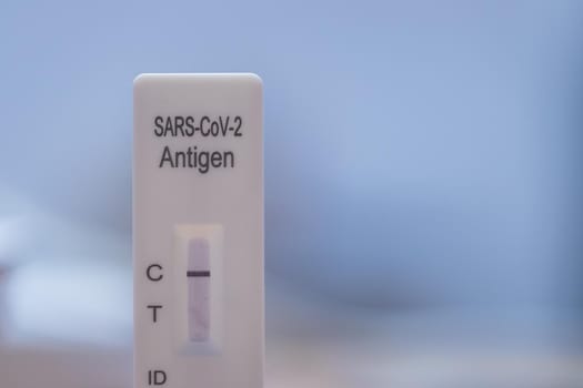Close up of express antigen covid test, negative result