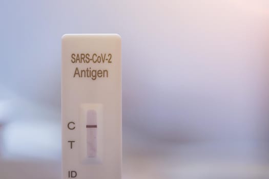 Close up of express antigen covid test, negative result