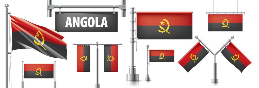Vector set of the national flag of Angola in various creative designs.