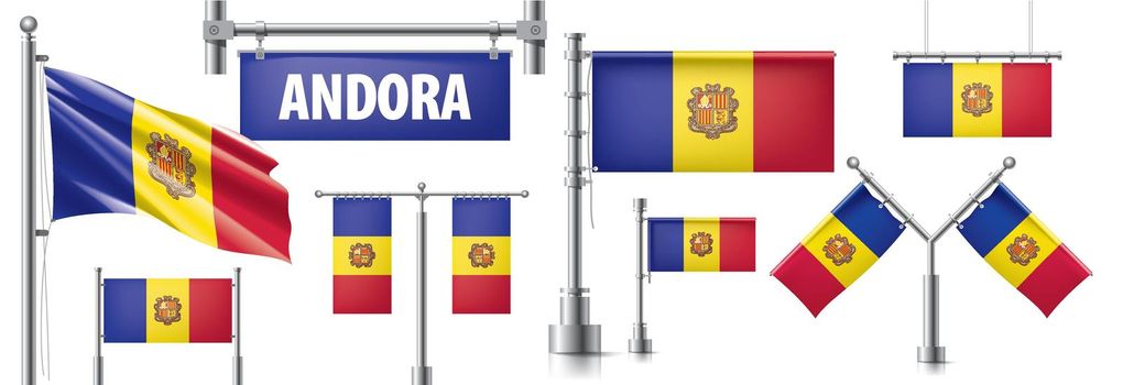 Vector set of the national flag of Andorra in various creative designs.