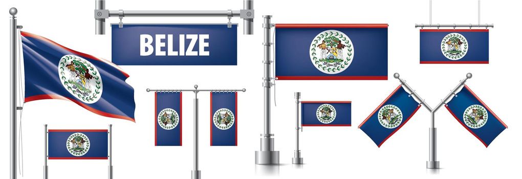 Vector set of the national flag of Belize in various creative designs.