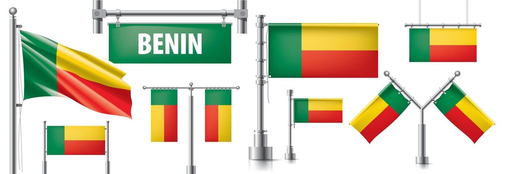 Vector set of the national flag of Benin in various creative designs.