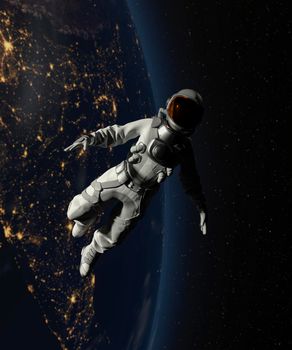 Astronaut walking in space with earth background - 3d rendering