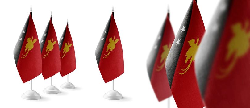 Set of Papua New Guinea national flags on a white background.
