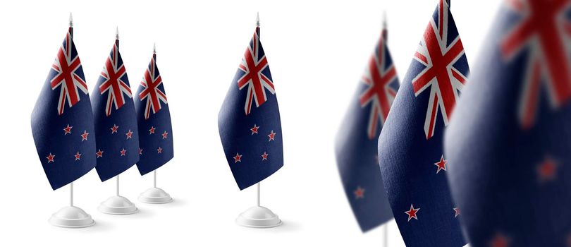 Set of New Zealand national flags on a white background.