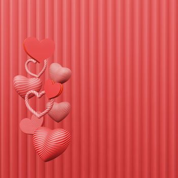 Beautiful heart sharp floating stack on red background with copy space 3d render. Happy valentine day and congratulation concept style.