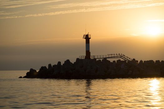 Sochi, Russia. Silhouette of the coastline against the sunset.