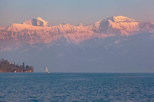 sailing boat on the lake Thun, Bernese Oberland, Switzerland