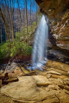 Side view of Moore Cove Waterfall in Pisgah National Forest near Brevard NC.