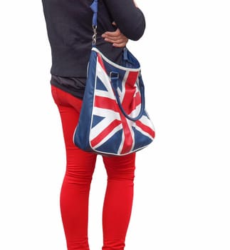 national flag of the United Kingdom (UK) aka Union Jack on a bag isolated over white background