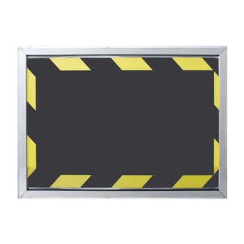 blank black and yellow safety warning sign with copy space isolated over white background