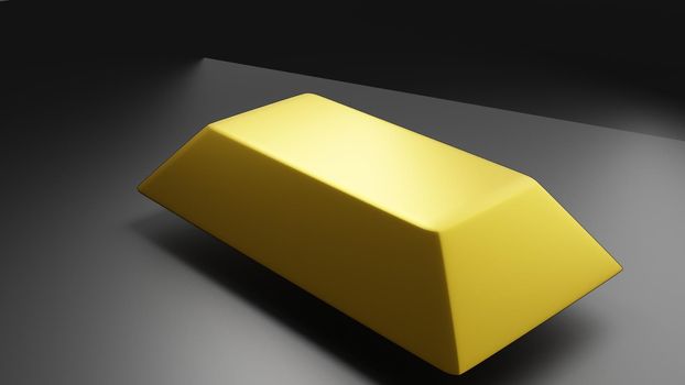 Simulated gold bar on black background, 3d rendering.