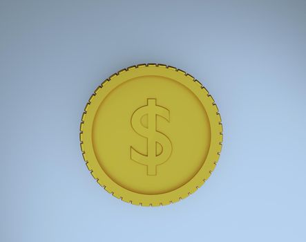 Coin gold money dollar isolated white background 3d rendering.