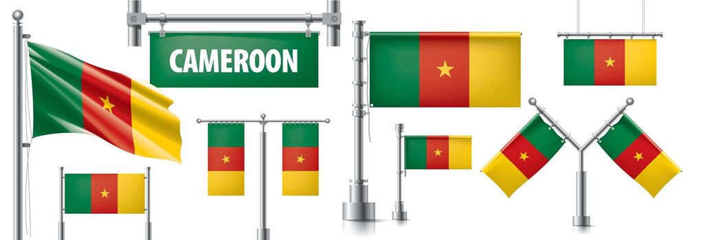 Vector set of the national flag of Cameroon in various creative designs.