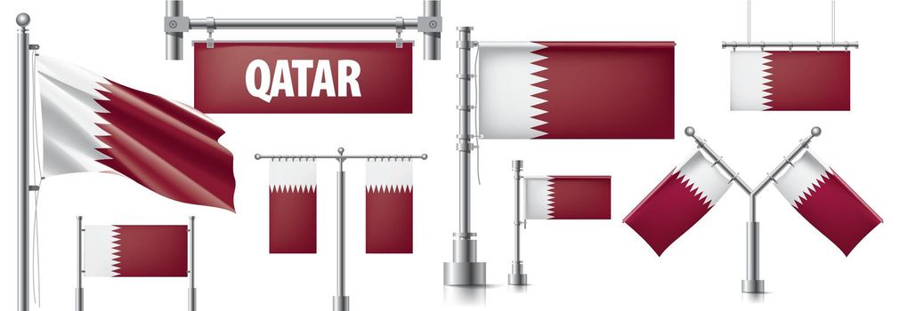 Vector set of the national flag of Qatar in various creative designs.