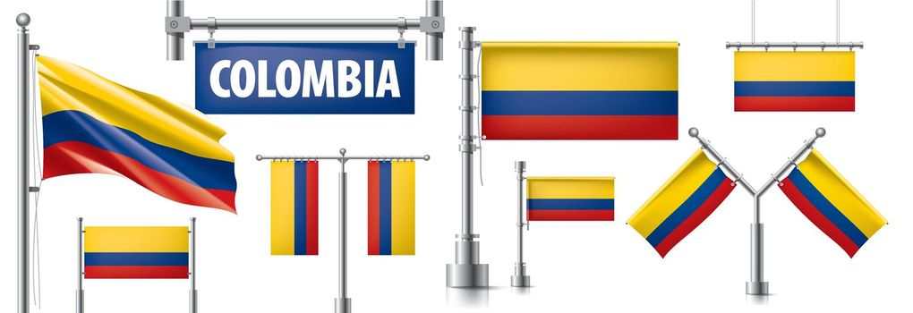Vector set of the national flag of Colombia in various creative designs.