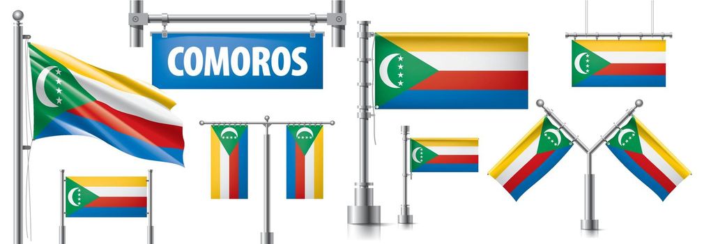 Vector set of the national flag of Comoros in various creative designs.