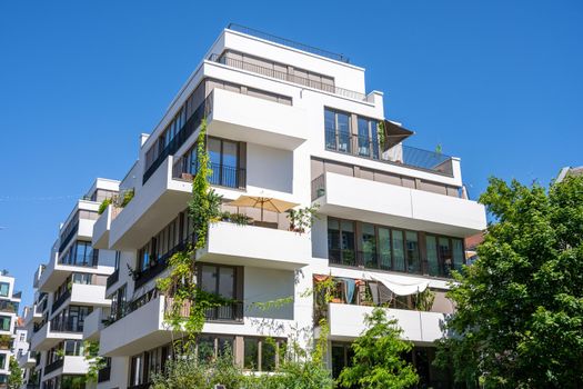 White upscale apartment building seen in Berlin, Germany