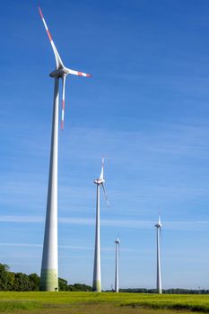 Wind power turbines on a sunny day in Germany