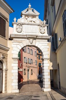 The Porta Balbi in Rovinj, Croatia, an old venetian city gate
