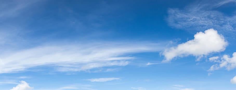 Panorama white fluffy clouds in the blue sky, Fantastic soft white clouds against blue sky