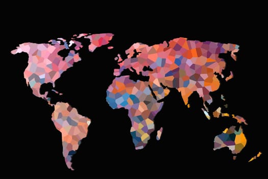 Roughly outlined world map with a colorful background patterns