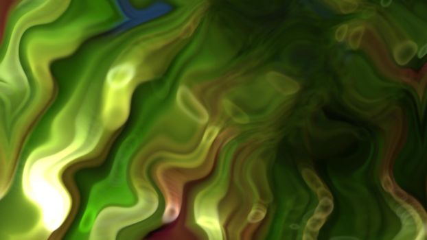 Abstract blurry green background with wavy lines and yellow bokeh. Design, art