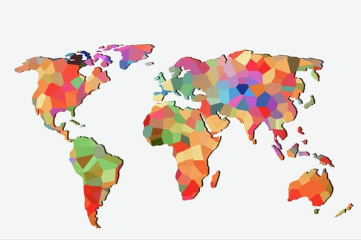 Roughly outlined world map with a colorful background patterns