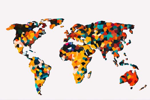 Roughly outlined world map with a colorful background patterns