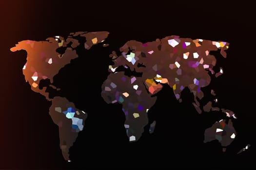 Roughly outlined world map with a colorful background patterns