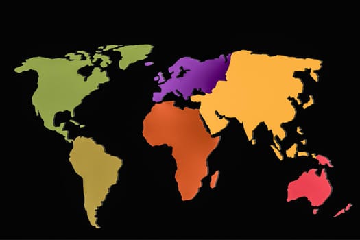 Roughly outlined world map with a colorful background patterns