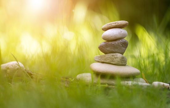 Close up of stone cairn, metaphor for balance, spirituality and relaxation