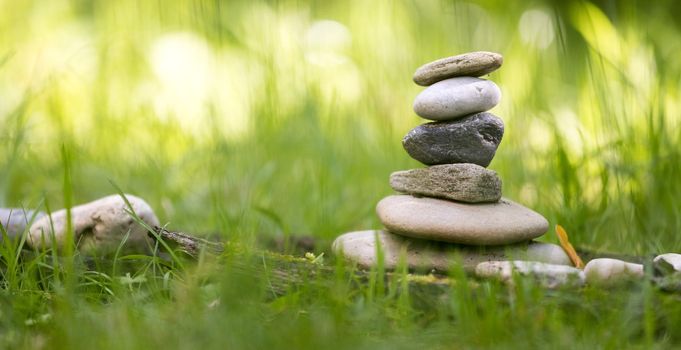 Close up of stone cairn, metaphor for balance, spirituality and relaxation