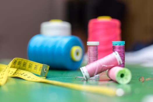 Close up of measuring tape in a textile workshop