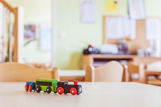 Close up of toy railway in der Kindergarten