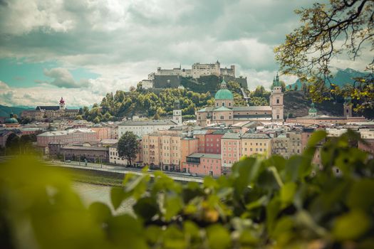 Salzburg historic district in spring, green leaves and sunshine, Austria