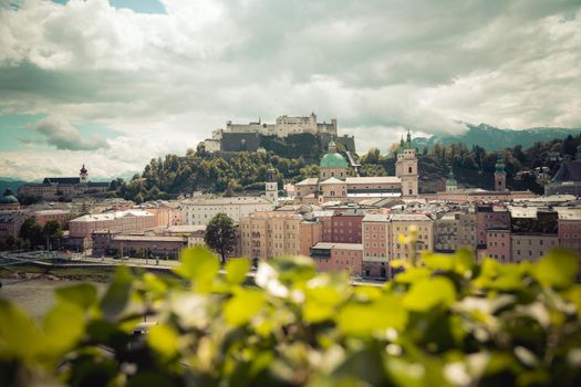 Salzburg historic district in spring, green leaves and sunshine, Austria