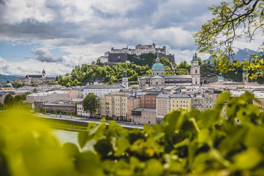 Salzburg historic district in spring, green leaves and sunshine, Austria