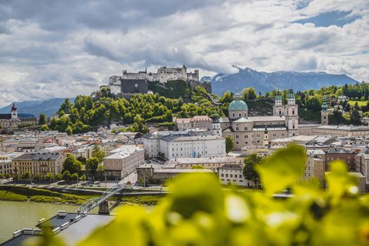 Salzburg historic district in spring, green leaves and sunshine, Austria