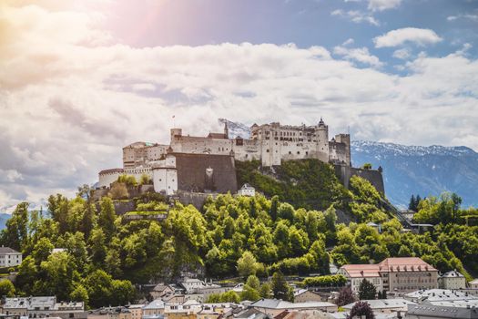 Hohensalzburg fortress, captured from the Kapuzinerberg. Spring time.