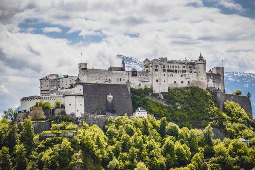 Hohensalzburg fortress, captured from the Kapuzinerberg. Spring time.