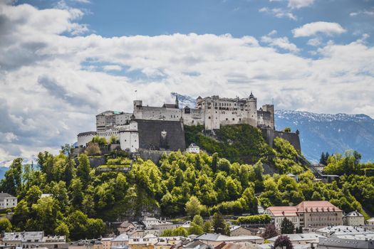 Hohensalzburg fortress, captured from the Kapuzinerberg. Spring time.