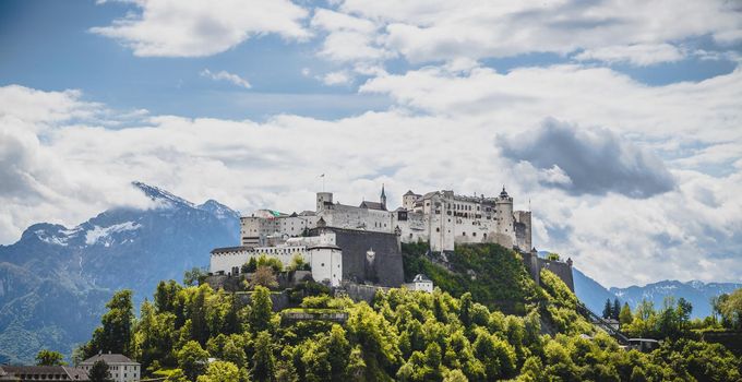 Hohensalzburg fortress, captured from the Kapuzinerberg. Spring time.