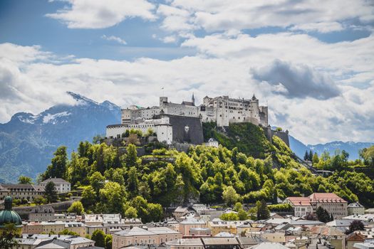 Hohensalzburg fortress, captured from the Kapuzinerberg. Spring time.
