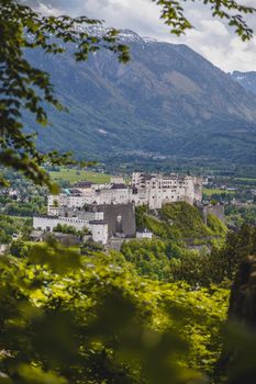 Hohensalzburg fortress, captured from the Kapuzinerberg. Spring time.