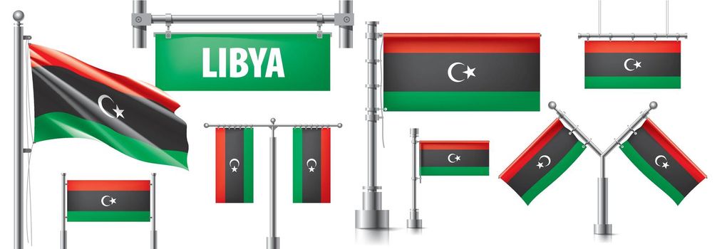 Vector set of the national flag of Libya in various creative designs.